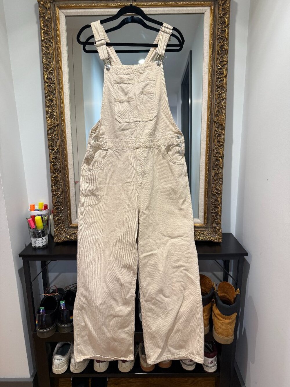 Primark Cream Denim Wide Leg Overalls Dungarees Size 12